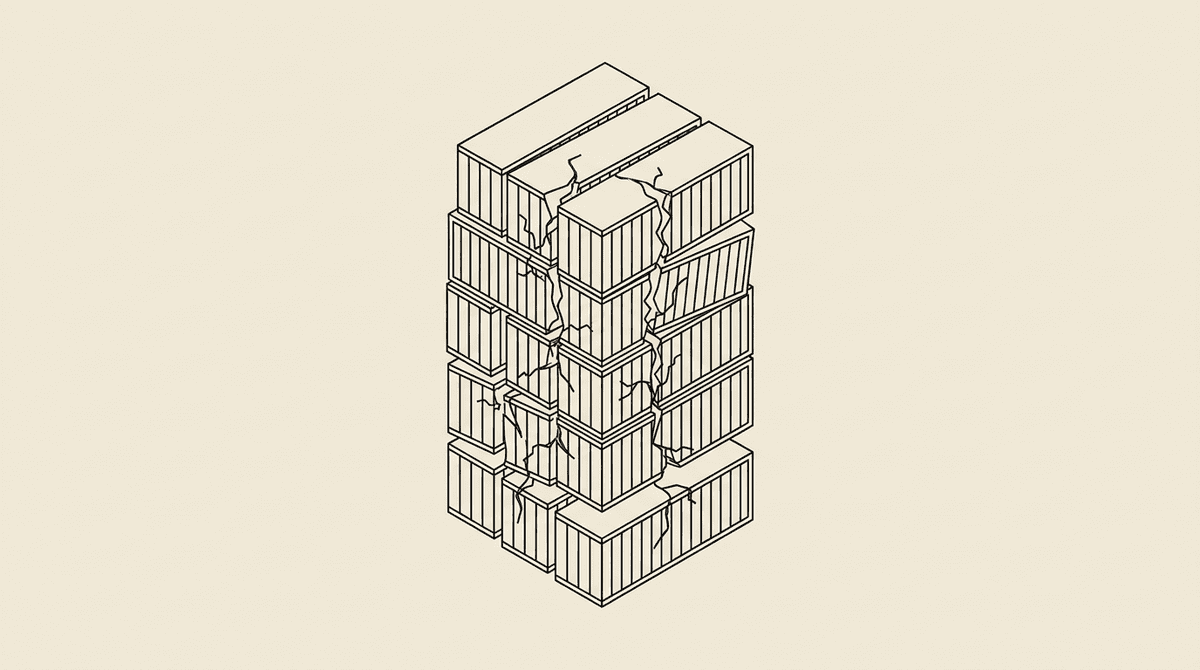 Tower of stacked shipping containers cracking apart — leaving Apify