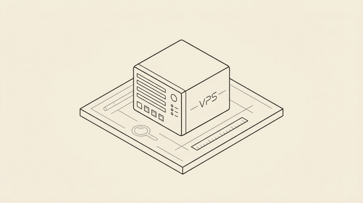Tiny VPS server box on a workbench — self-host Playwright
