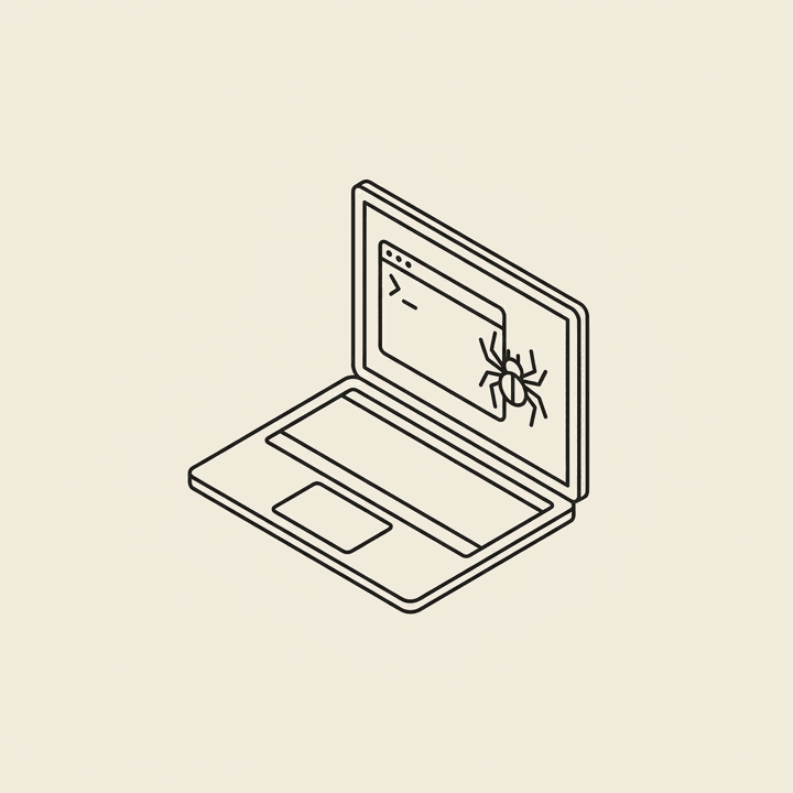 A laptop running a terminal with a small crawler — self-run Playwright script