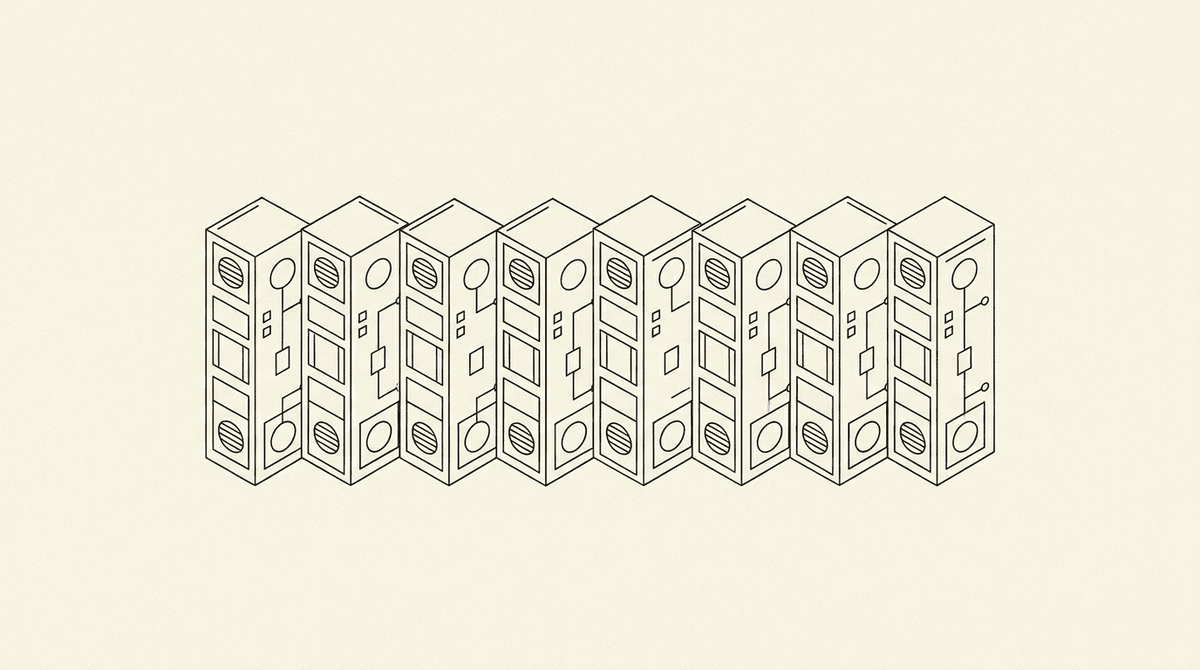 Row of ten stylized server cabinets — top browser automation APIs
