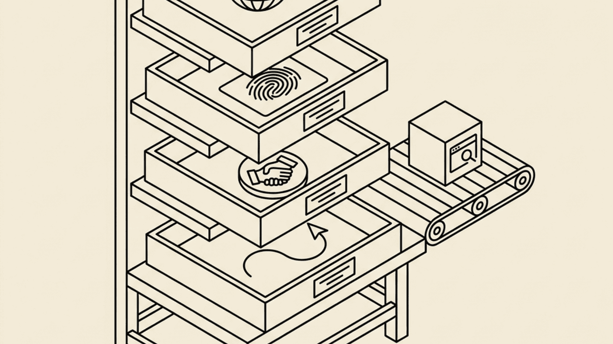 The four detection layers modern anti-bot stacks check: IP, fingerprint, TLS, behavior