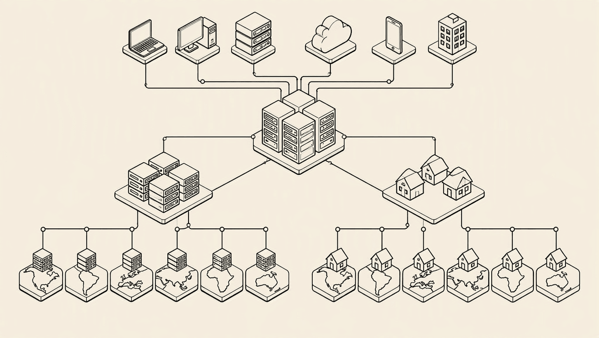 Diagram comparing cloud browser providers by datacenter and residential proxy coverage across regions