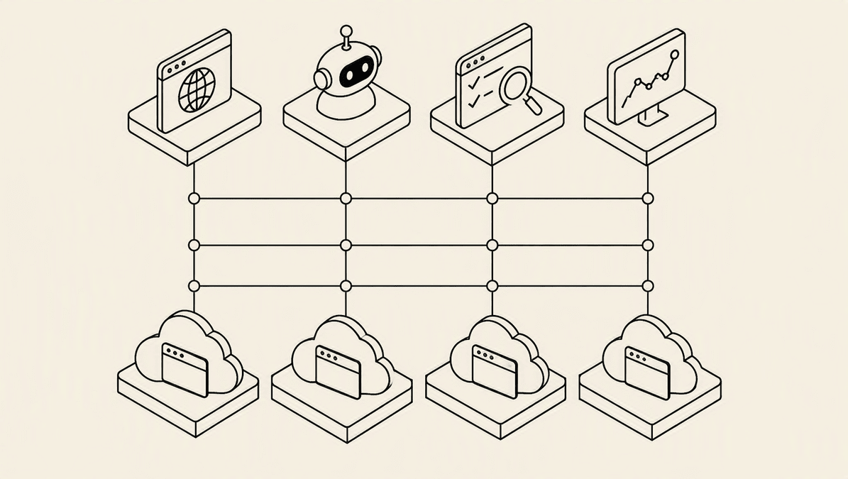 Matrix chart mapping cloud browser API providers to scraping, agents, QA, and monitoring use cases