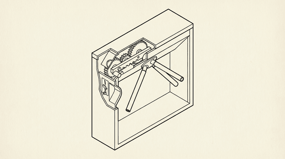 Turnstile gate cross-section showing internal mechanism