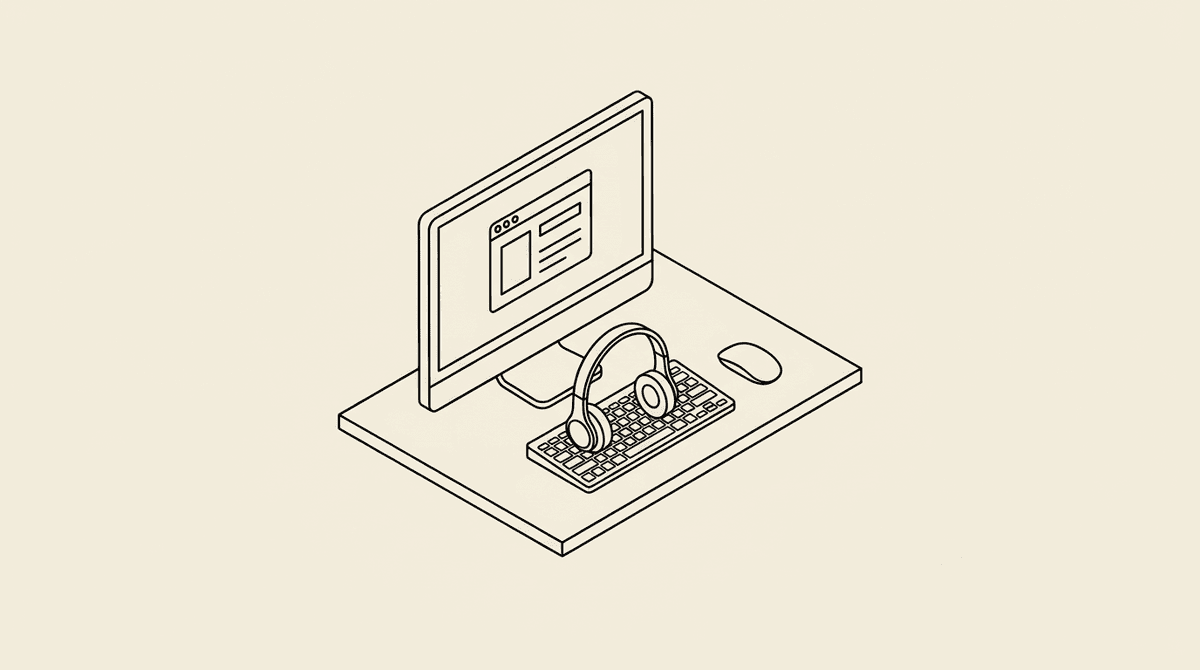 Desk setup with headset and monitor — an agent driving a browser