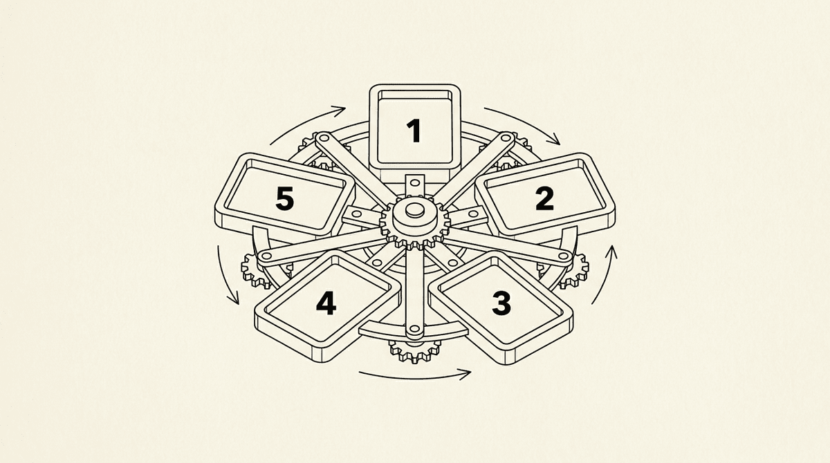 IP rotation carousel with five labeled slots — network layer