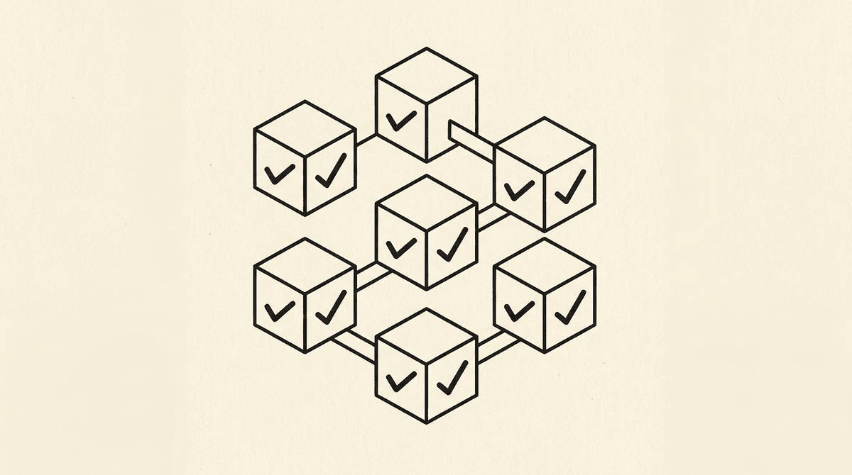 Multi-step pipeline of five connected boxes each with a checkmark