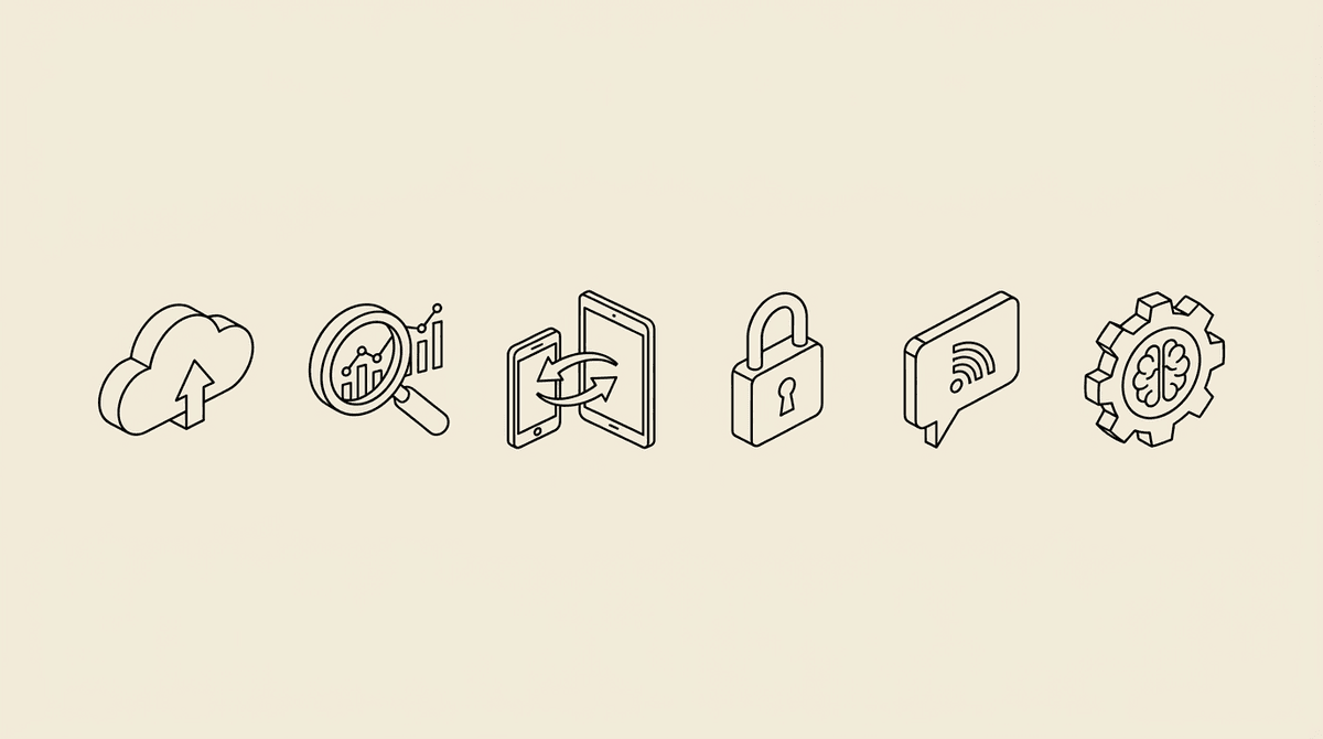 Row of six small use-case icons — browser agent use cases