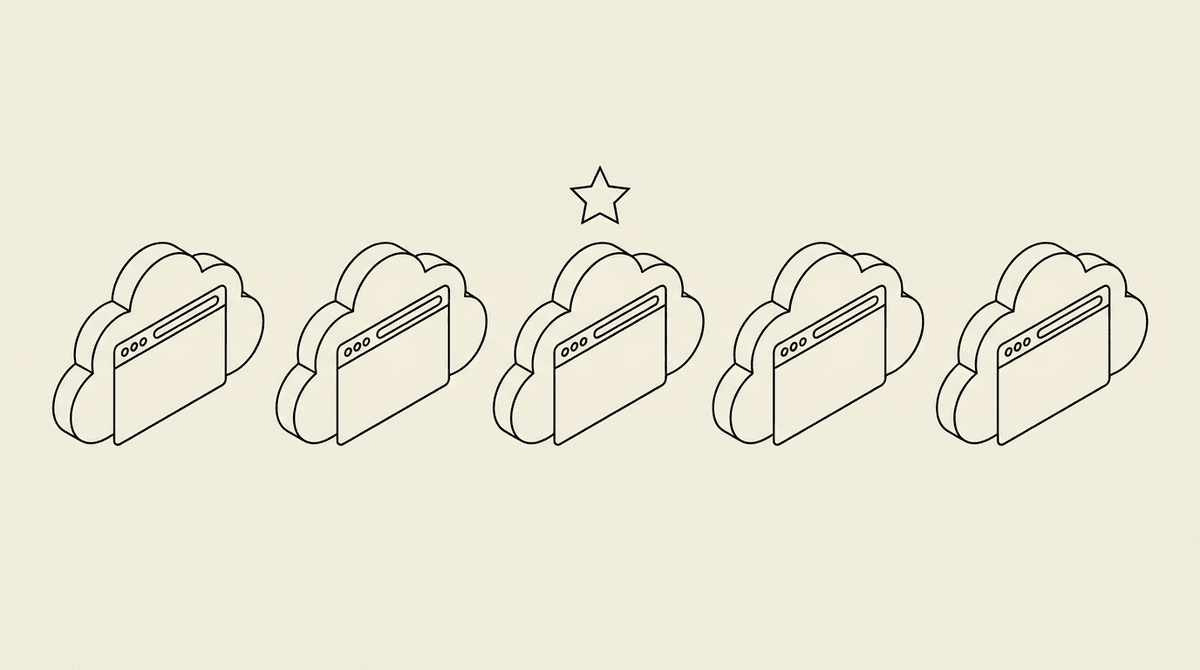 Row of cloud browser providers compared in isometric perspective